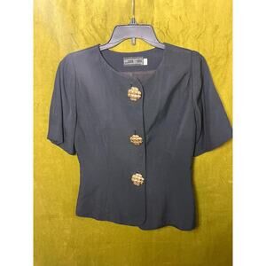 Vintage PSI Black Blouse | 80s Union Made Statement Button Top